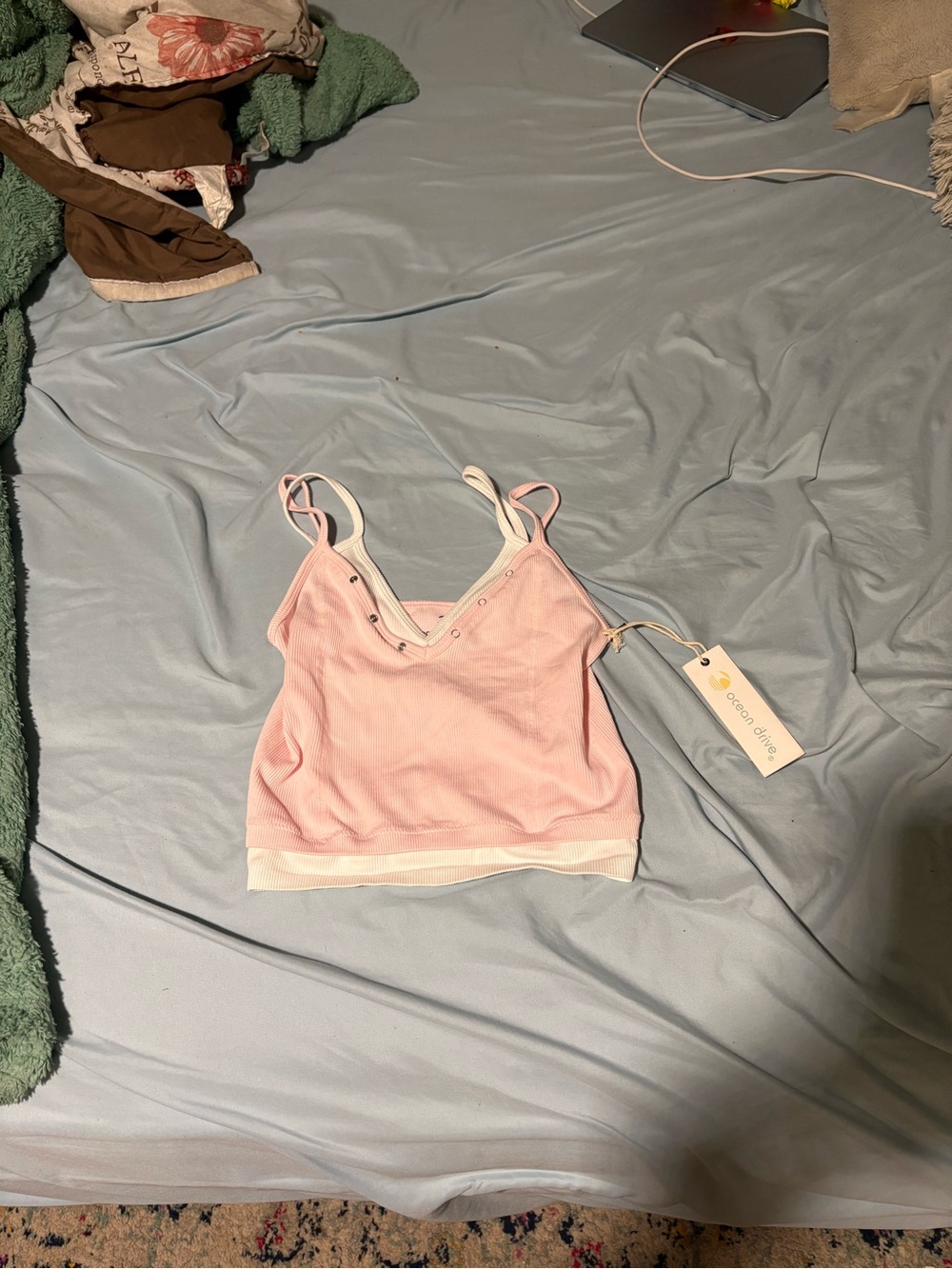 Ocean Drive Pink Ribbed Bandeau with Contrast Cream Hem